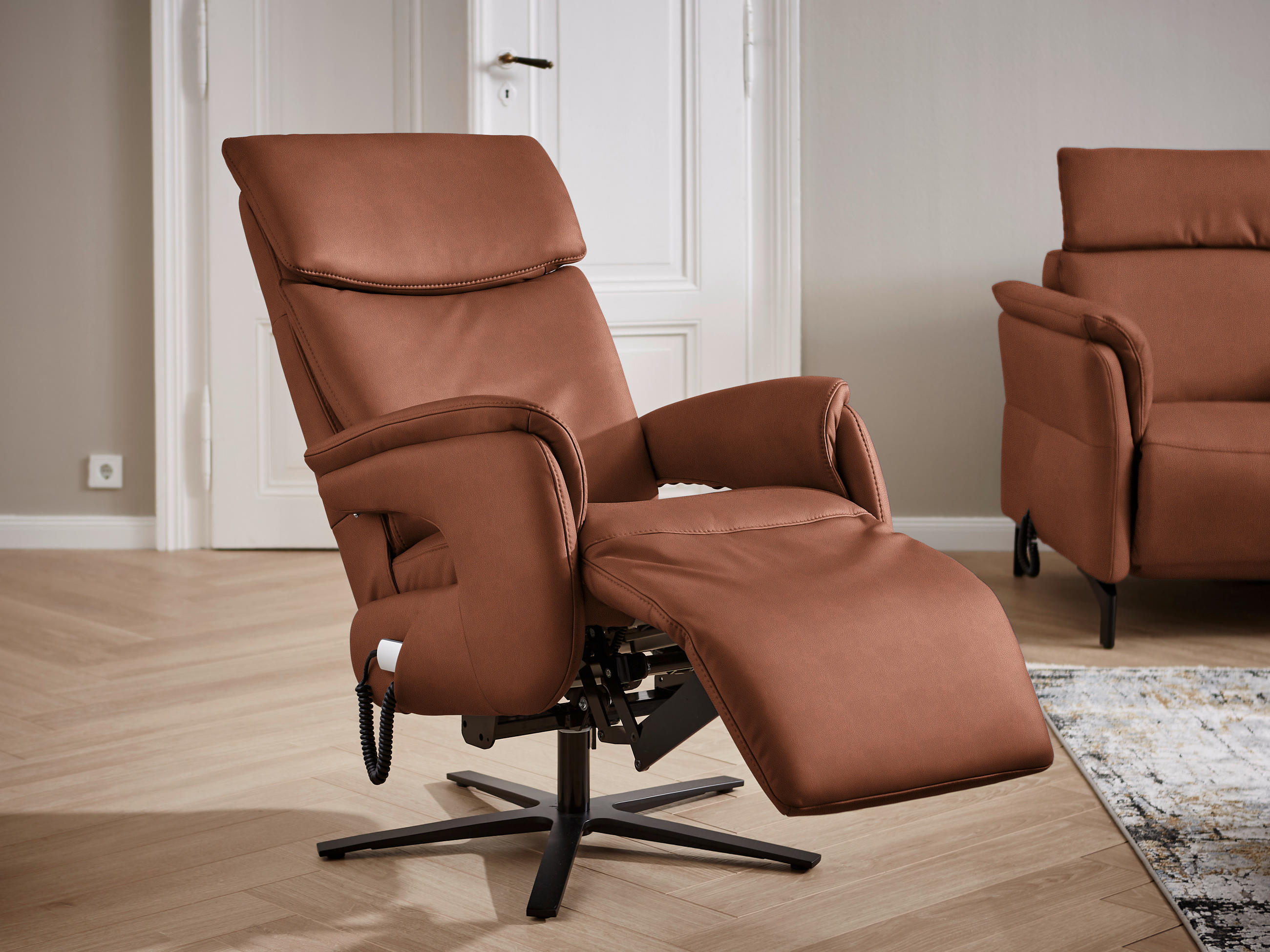 RELAXSESSEL in Leder Cognac  - Cognac/Schwarz, Design, Leder/Metall (70/117/85cm) - Dieter Knoll