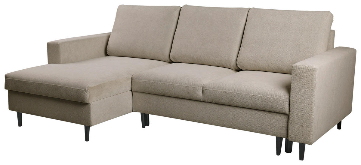 ECKSOFA in Struktur Hellbraun  - Hellbraun/Schwarz, Modern, Holz/Kunststoff (145/230cm) - MID.YOU