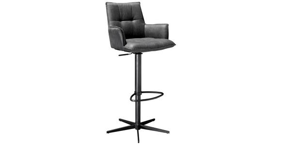 BARHOCKER Mikrofaser Schwarz, Dunkelgrau Eisen Wippfunktion, Sitzfläche 360° drehbar, inklusive Armlehnen, automatische Rückholfunktion - Dunkelgrau/Schwarz, Design, Textil/Metall (56/55/110cm) - Novel