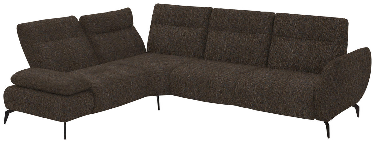 ECKSOFA in Webstoff Dunkelbraun  - Dunkelbraun/Schwarz, Design, Textil/Metall (223/290cm) - Moderano