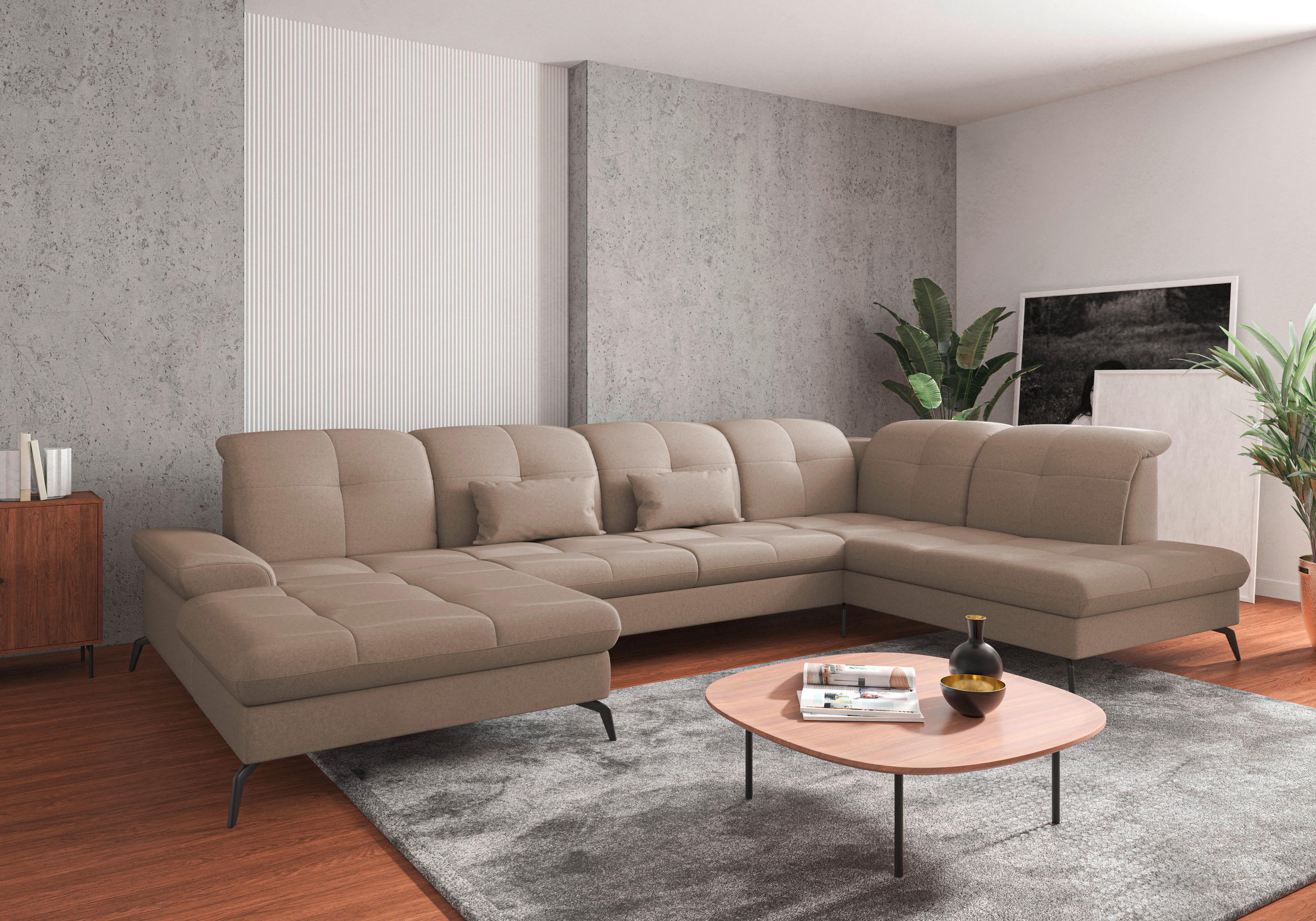 WOHNLANDSCHAFT Taupe Flachgewebe  - Taupe/Schwarz, KONVENTIONELL, Textil/Metall (185/357/231cm) - Sit & More