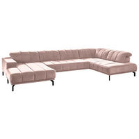 WOHNLANDSCHAFT Rosa Velours  - Schwarz/Rosa, Design, Textil/Metall (195/383/219cm) - Beldomo Style