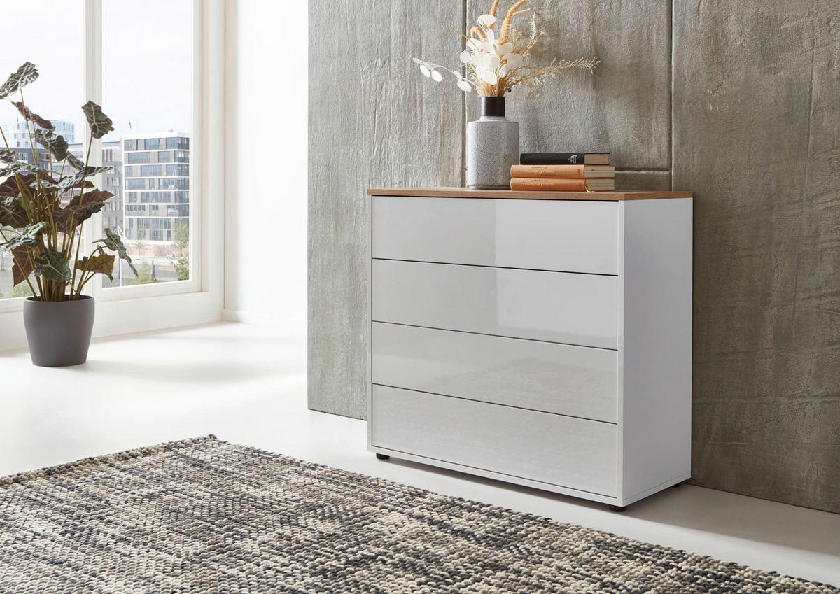 SIDEBOARD Mailand Set 9  in 184,5/73/33 cm  - Weiß Hochglanz/Schwarz, MODERN, Holzwerkstoff/Kunststoff (184,5/73/33cm) - MID.YOU