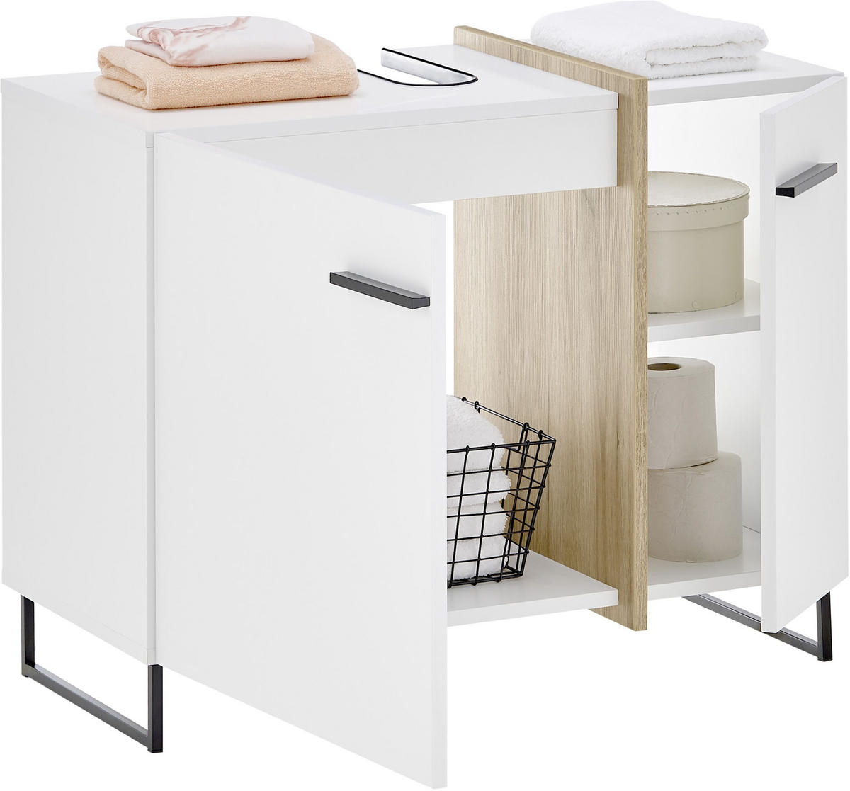 WASCHBECKENUNTERSCHRANK 80/64/41 cm  - Eichefarben/Schwarz, LIFESTYLE, Holzwerkstoff/Kunststoff (80/64/41cm) - home24