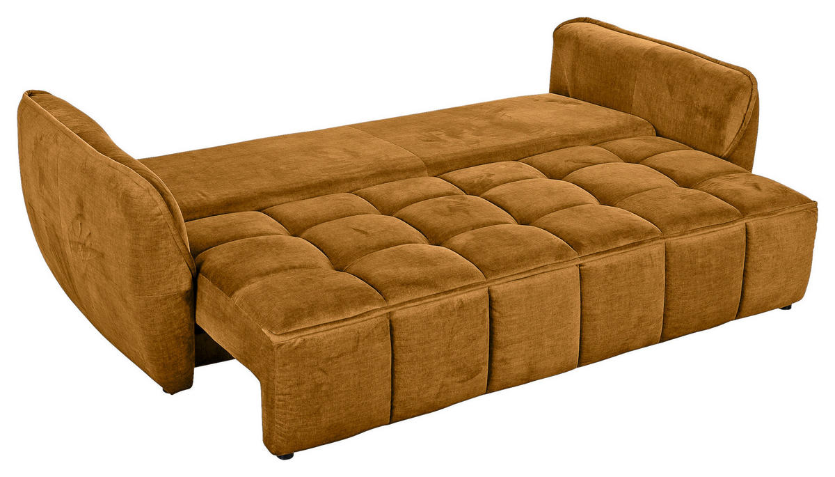 SCHLAFSOFA  mit Liegefunktion, Schlafen auf Sitzhöhe, Rücken echt Flachgewebe Senfgelb  - Senfgelb/Schwarz, KONVENTIONELL, Kunststoff/Textil (250/70/118cm) - Carryhome