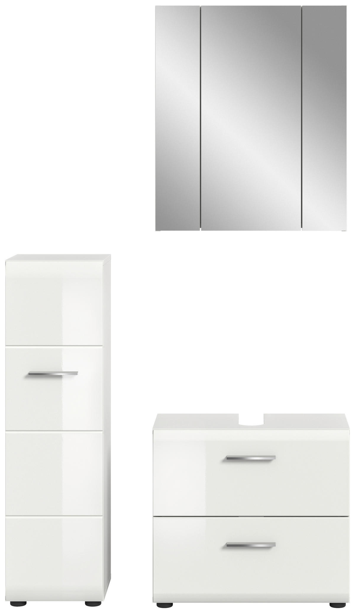 BADEZIMMER 3-teilig  in 90 cm  - Weiß Hochglanz/Silberfarben, MODERN, Holzwerkstoff/Kunststoff (90cm) - MID.YOU