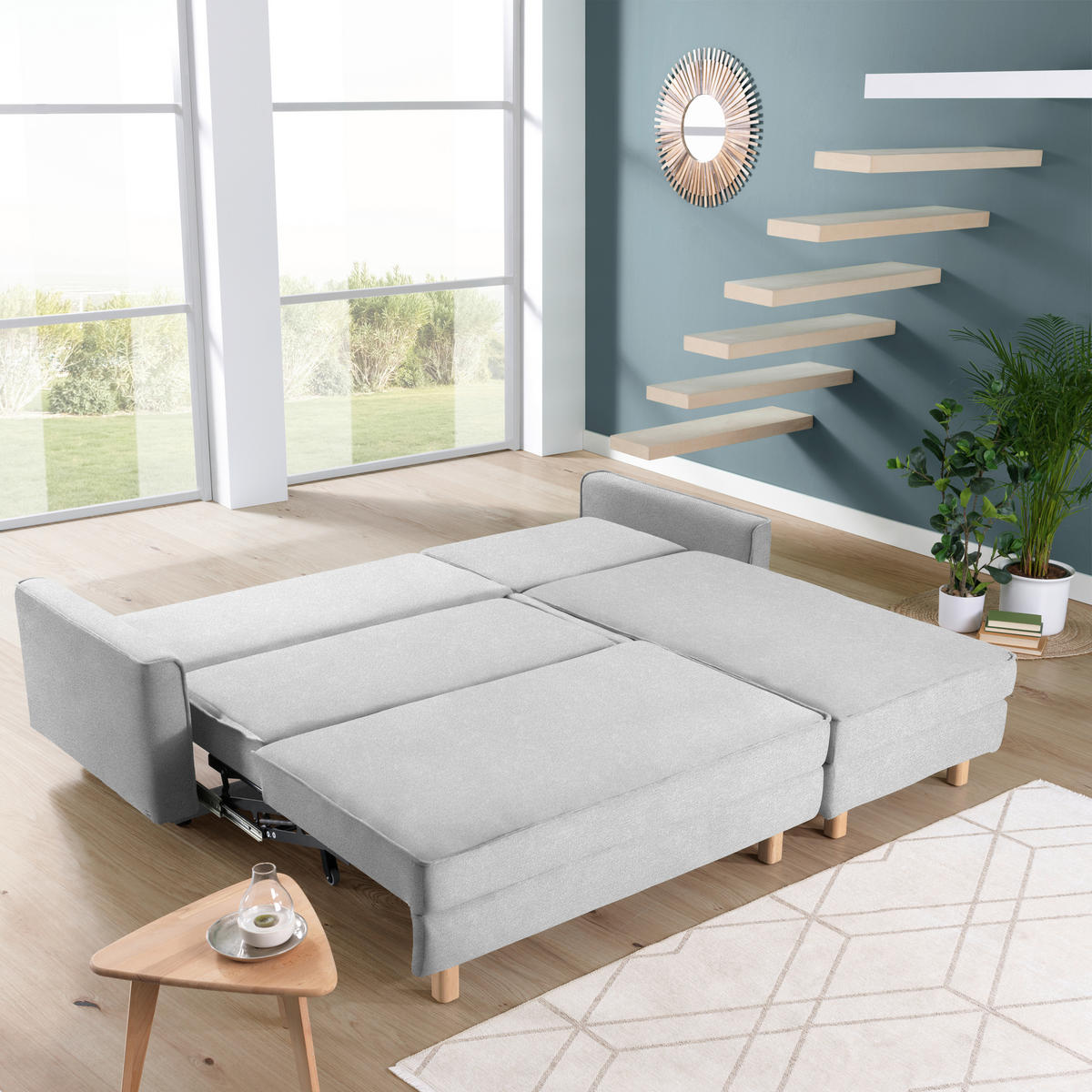 ECKSOFA in Chenille Hellgrau  237/170 cm  - Eichefarben/Hellgrau, KONVENTIONELL, Holz/Textil (237/170cm) - Sedda