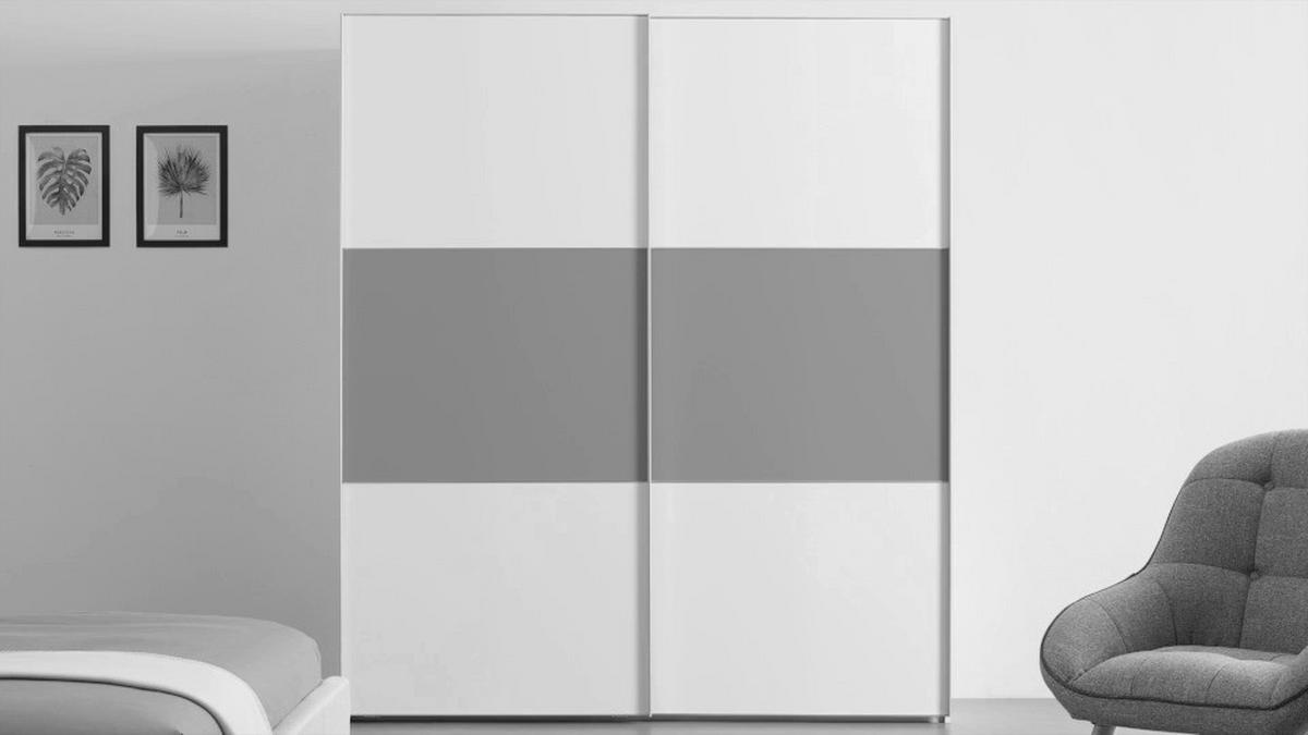 SCHWEBETÜRENSCHRANK in Weiss, Hellgrau  - Weiss/Hellgrau, Holzwerkstoff/Metall (225/222/68cm) - Moderano