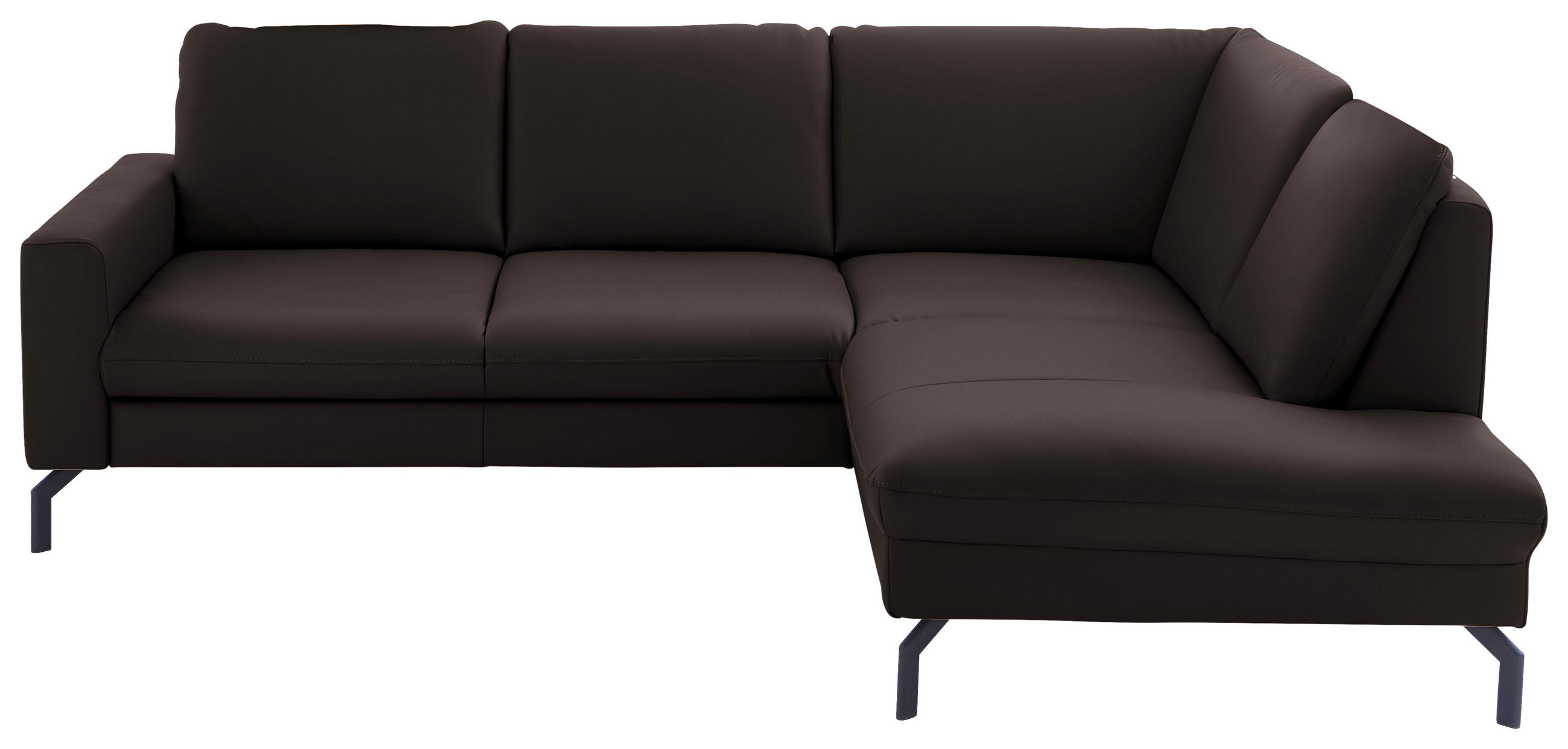 ECKSOFA Echtleder Dunkelbraun  - Dunkelbraun/Schwarz, Design, Leder/Metall (250/194cm) - Beldomo Premium