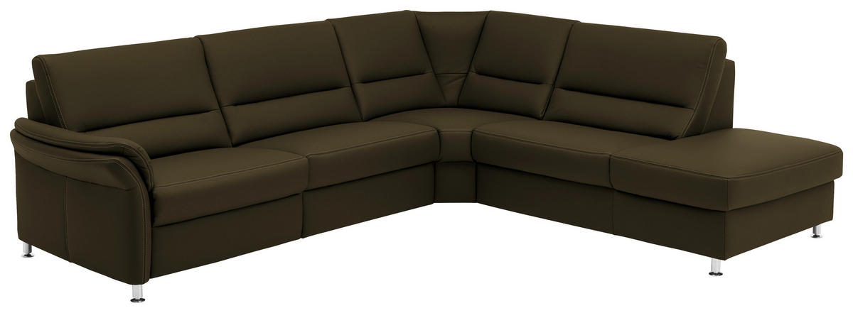 ECKSOFA in Echtleder Grün  - Beige/Alufarben, Design, Leder/Metall (288/249cm) - Beldomo Premium