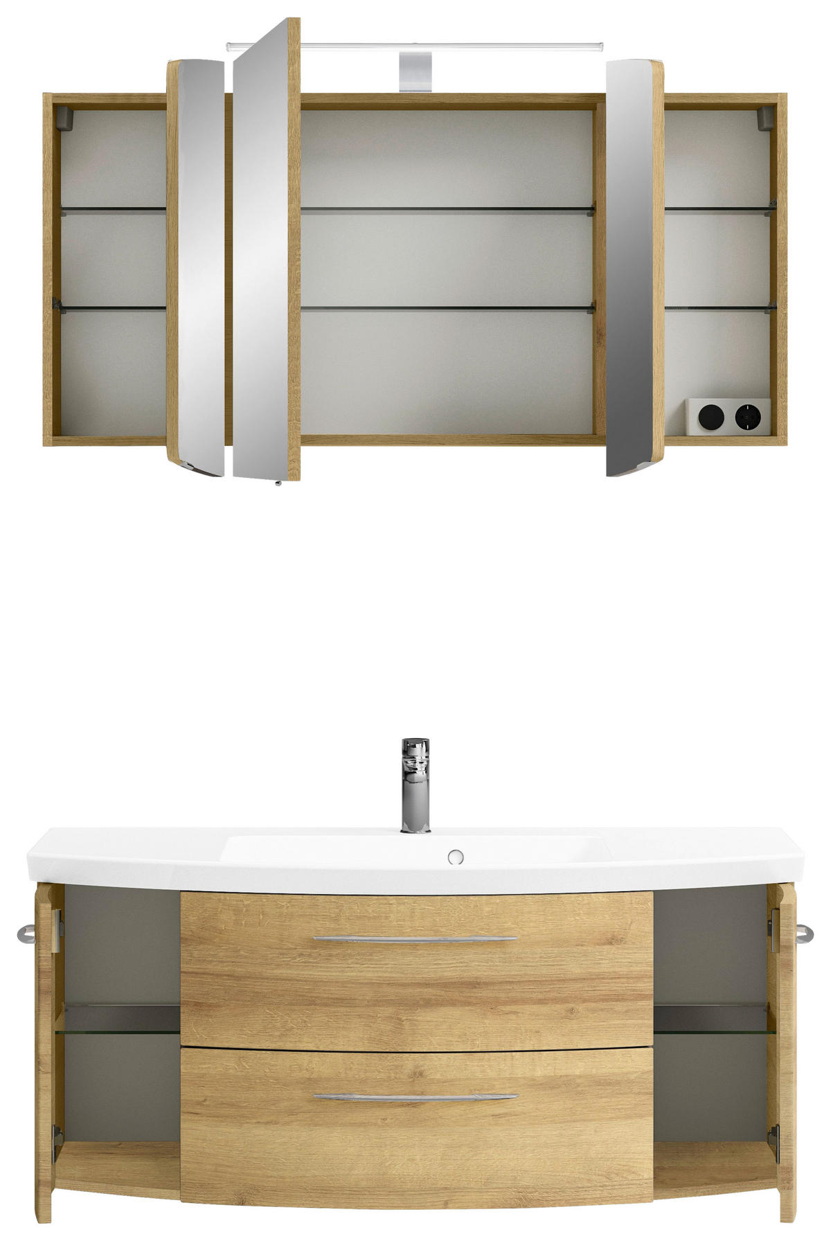 BADEZIMMER 3-teilig  in 121 cm  - Chromfarben/Eichefarben, KONVENTIONELL, Glas/Holzwerkstoff (121cm) - Pelipal