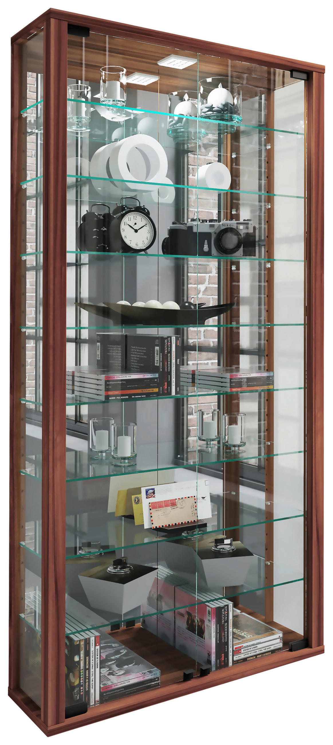 HÄNGEVITRINE in Nussbaumfarben  - Nussbaumfarben/Schwarz, Modern, Glas/Holzwerkstoff (59/114,3/18cm) - MID.YOU