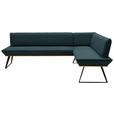 ECKBANK 243/183 cm Lederlook Schwarz, Eichefarben, Petrol Eiche massiv Metall   - Eichefarben/Petrol, Design, Holz/Textil (243/183cm) - Voleo