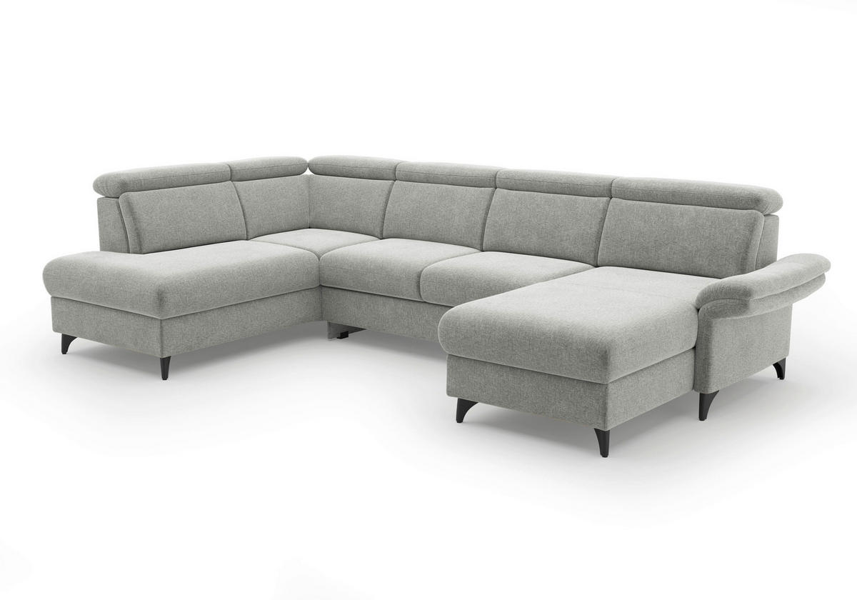 WOHNLANDSCHAFT Flachgewebe Hellgrau  - Hellgrau/Schwarz, Konventionell, Textil/Metall (193/321/166cm) - Sit & More