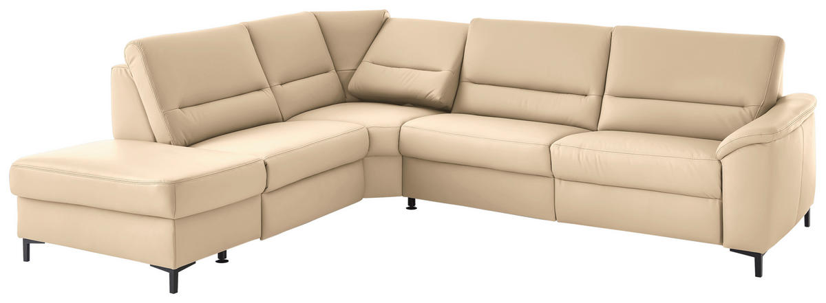 ECKSOFA  in Echtleder Beige  249/290 cm  - Beige/Schwarz, KONVENTIONELL, Leder/Metall (249/290cm) - Beldomo Premium