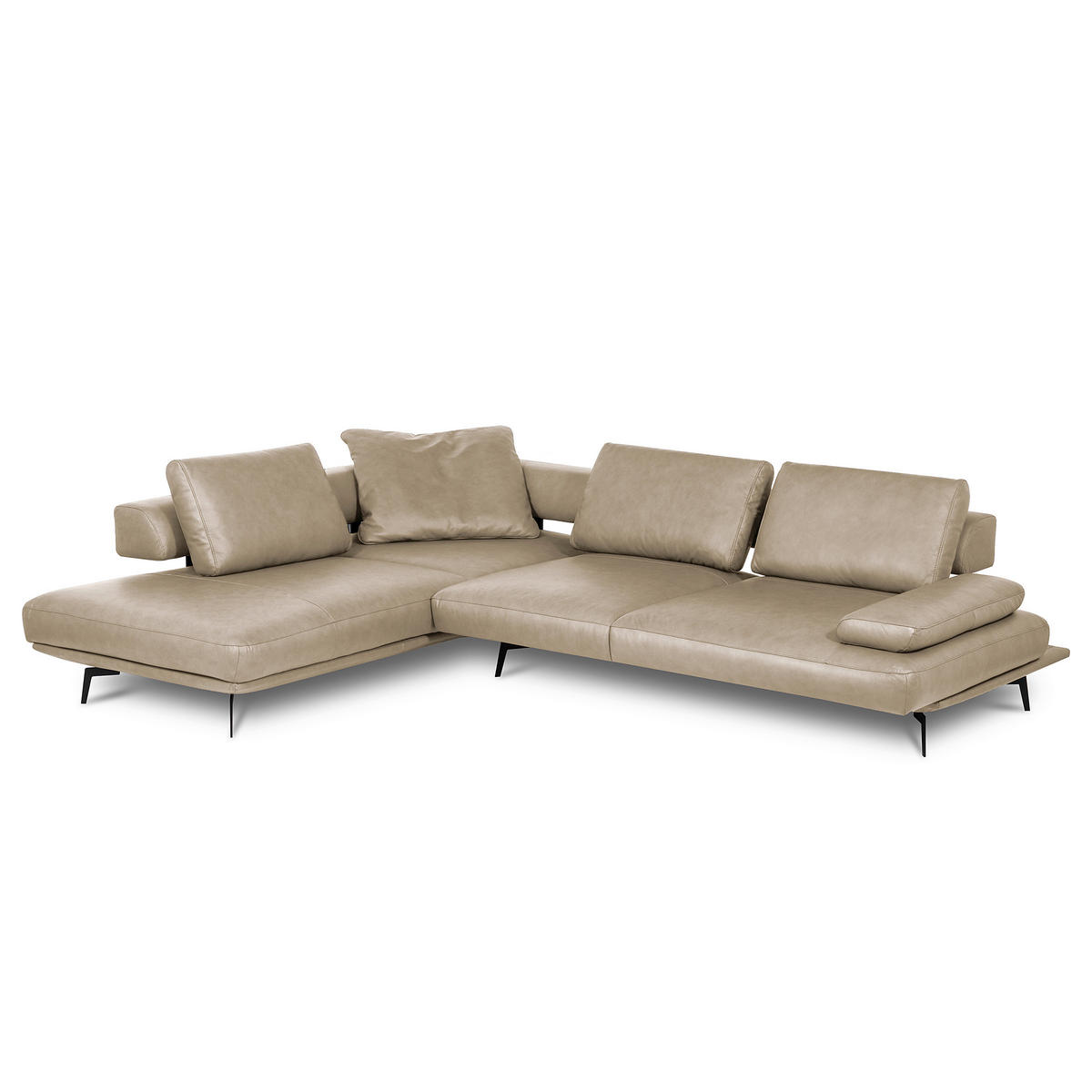 ECKSOFA Creme Echtleder  - Creme/Schwarz, Design, Leder/Metall (237/306cm) - Livetastic