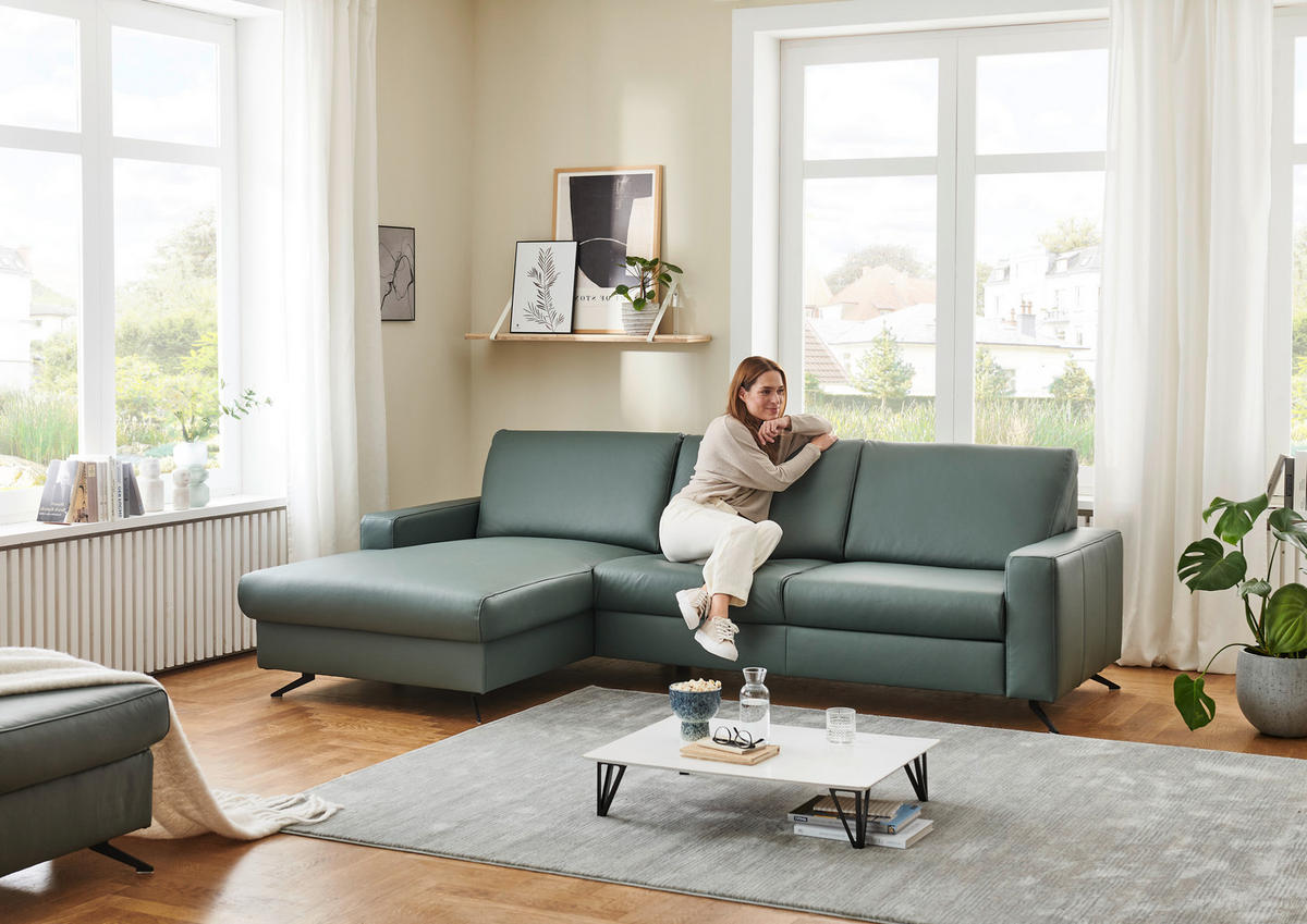 ECKSOFA in Echtleder Opal  - Opal/Schwarz, Design, Leder/Metall (165/267cm) - Beldomo Premium