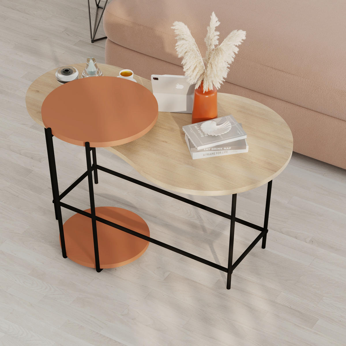 COUCHTISCH in Metall, Holzwerkstoff 102/58/47 cm  - Eichefarben/Dunkelorange, Design, Holzwerkstoff/Metall (102/58/47cm) - Livetastic