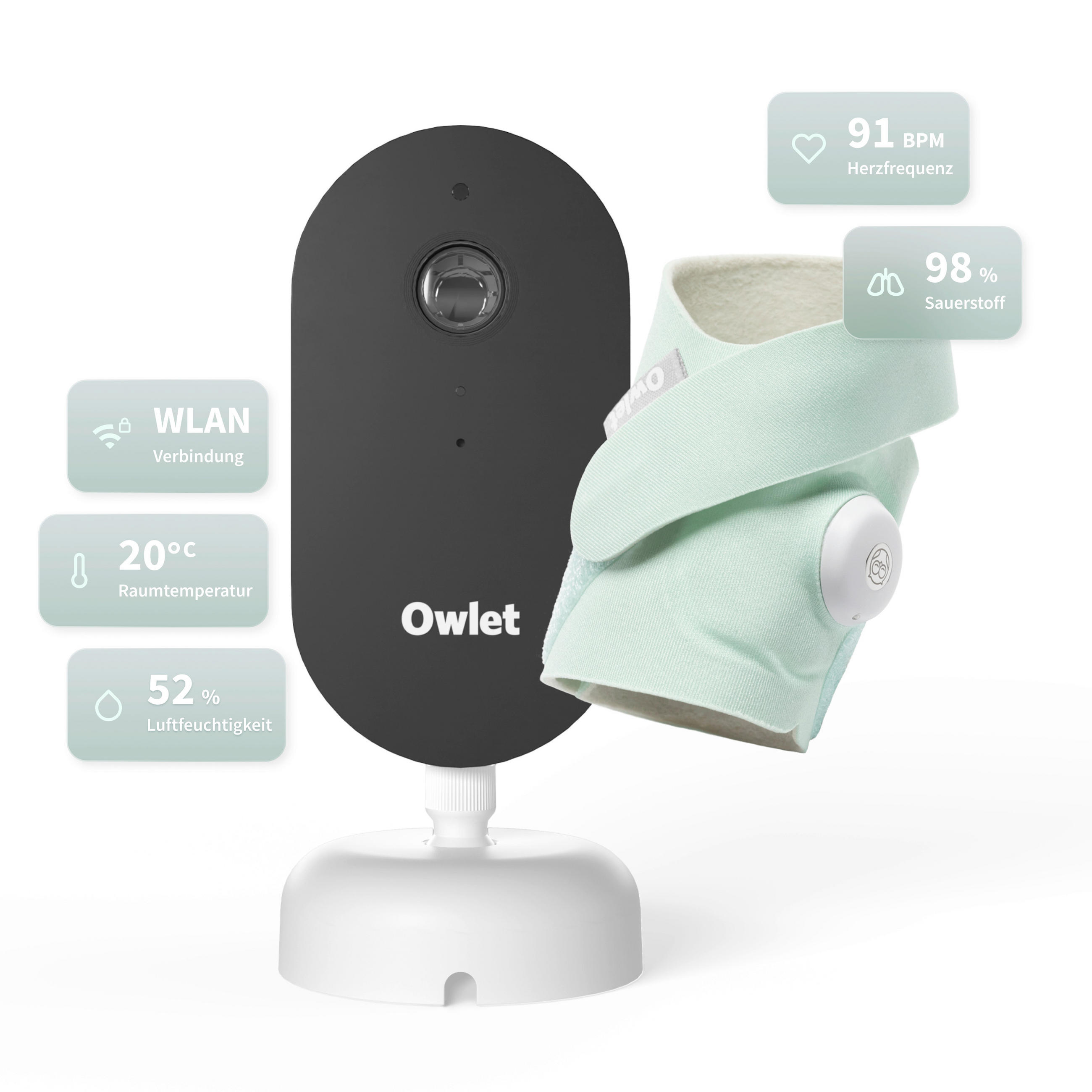 BABYPHONE - Mintgrün, Basics, Textil (5,5/13cm) - Owlet