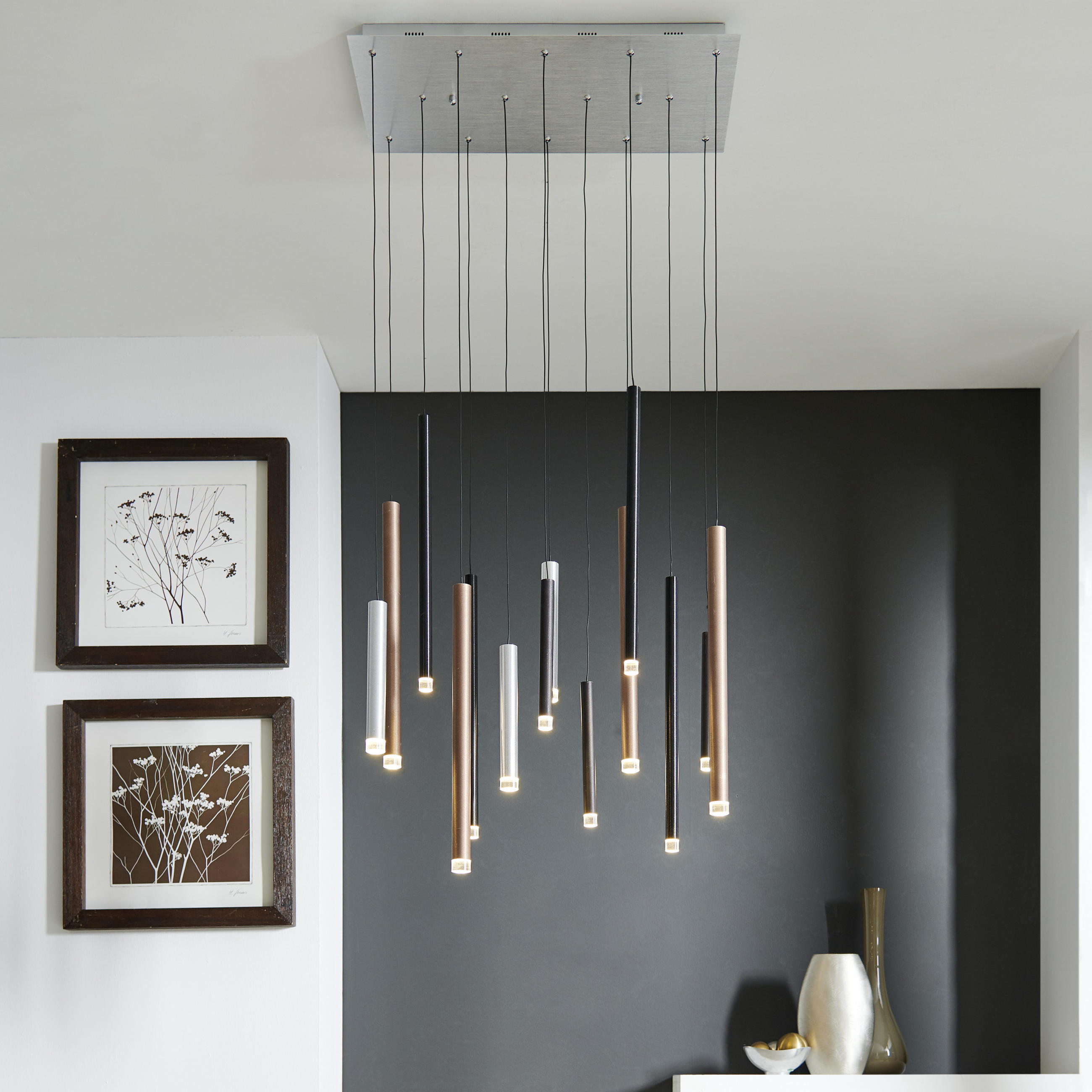 LED-HÄNGELEUCHTE CEMBALO 70/30/180 cm   - Hellbraun/Silberfarben, Design, Kunststoff/Metall (70/30/180cm)