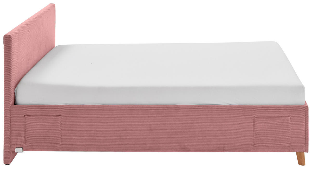 POLSTERBETT 140/200 cm  Rosa  - Eichefarben/Rosa, Konventionell, Holz/Textil (140/200cm) - Stylife