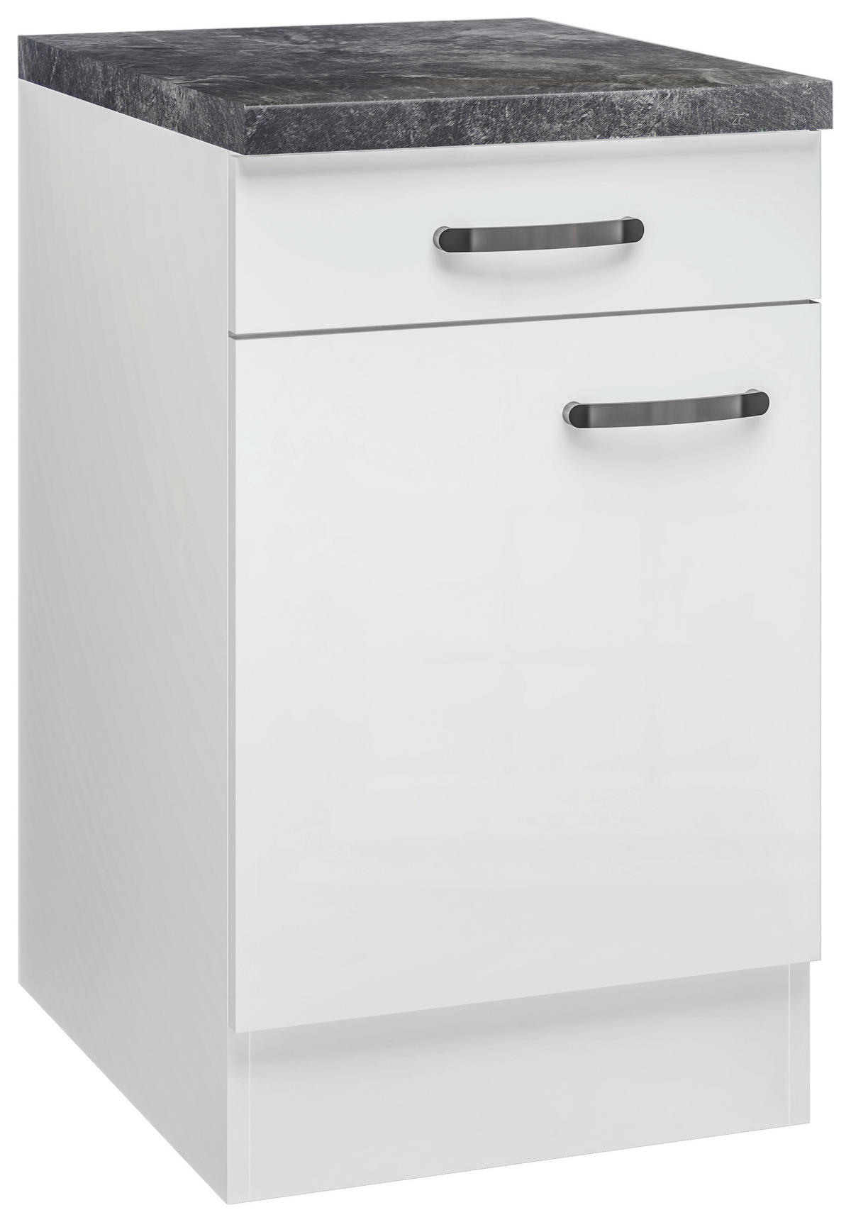 KÜCHENUNTERSCHRANK 50/86/60 cm  in Weiß, Weiß Hochglanz  - Schieferfarben/Edelstahlfarben, MODERN, Holzwerkstoff/Metall (50/86/60cm) - FlexWell