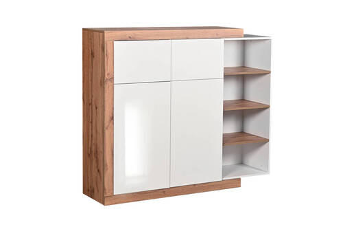 COMODĂ 150/128.5/40 cm  - alb/alb lucios intens, Modern, material pe bază de lemn (150/128.5/40cm) - Carryhome