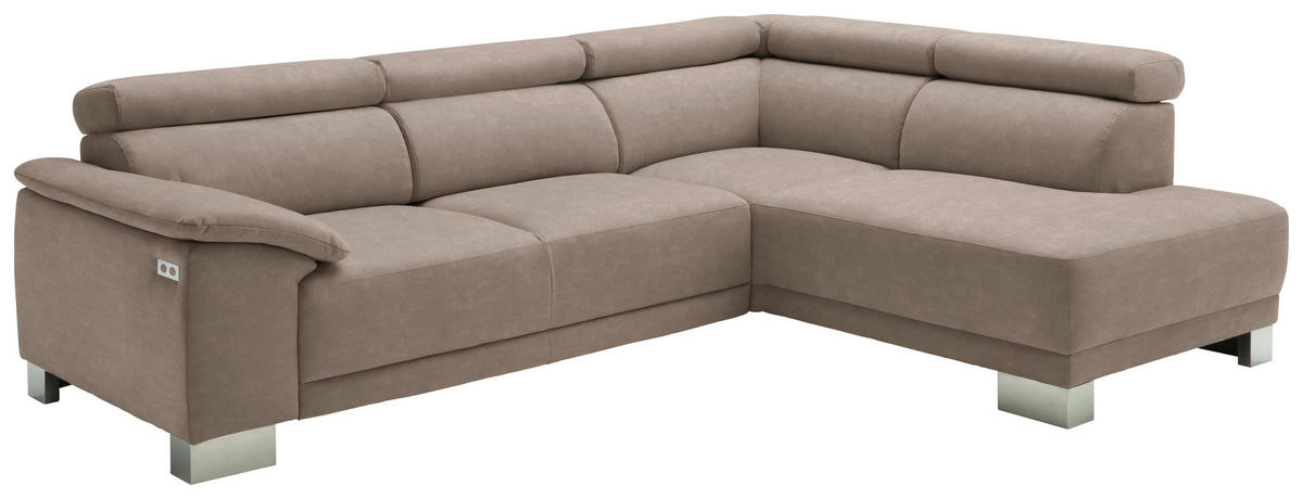 ECKSOFA in Mikrofaser Hellbraun  - Chromfarben/Hellbraun, Design, Textil (270/205cm) - Pure Home Lifestyle