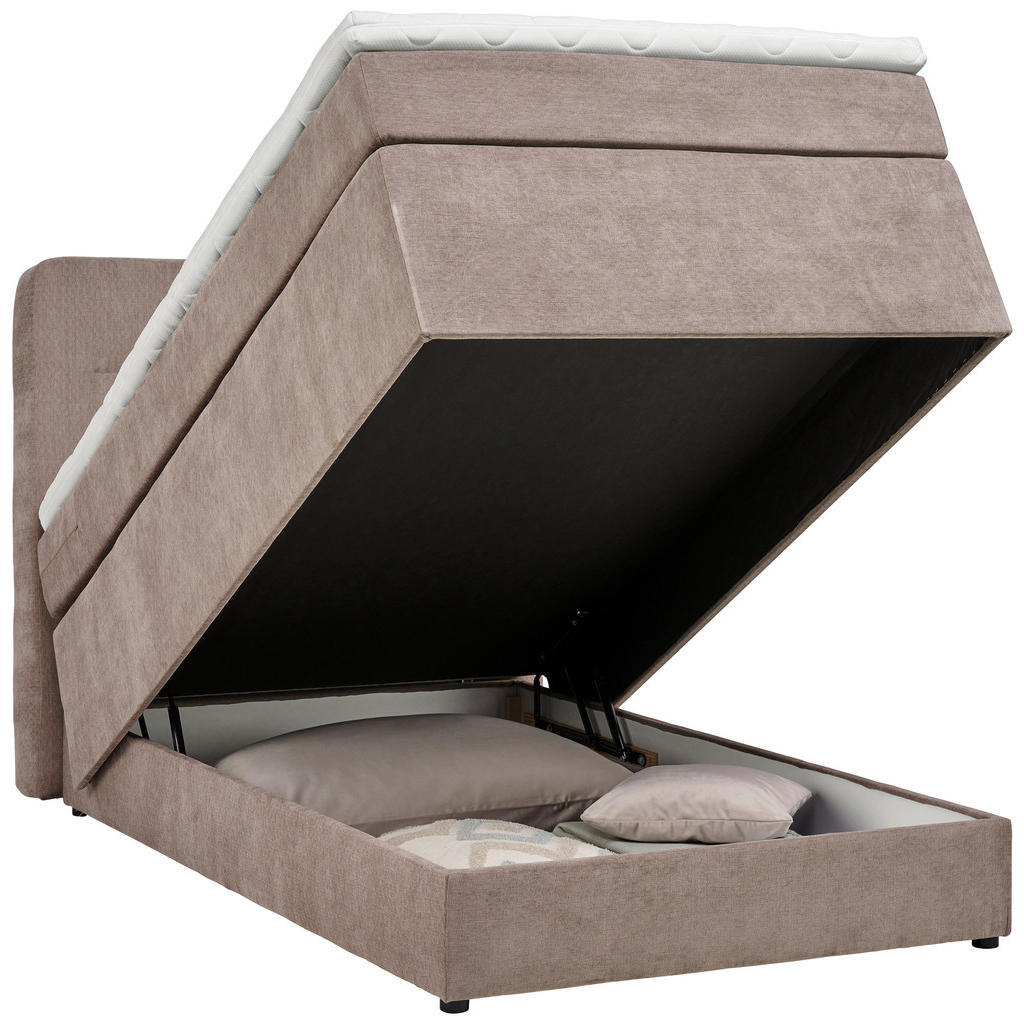 Thumbnail - Moderano Boxspringbett, Grau, Textil, H3, 5-Zonen, Höhe ca. 18 cm, 120x200 cm, Bettkasten, gepolstertes Kopfteil, Stoffa...
