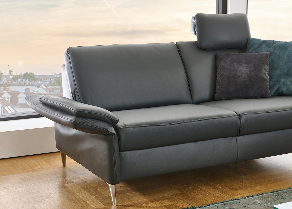 3-SITZER-SOFA Echtleder Anthrazit  - Anthrazit/Alufarben, Konventionell, Leder/Metall (190/84/99cm) - Dieter Knoll