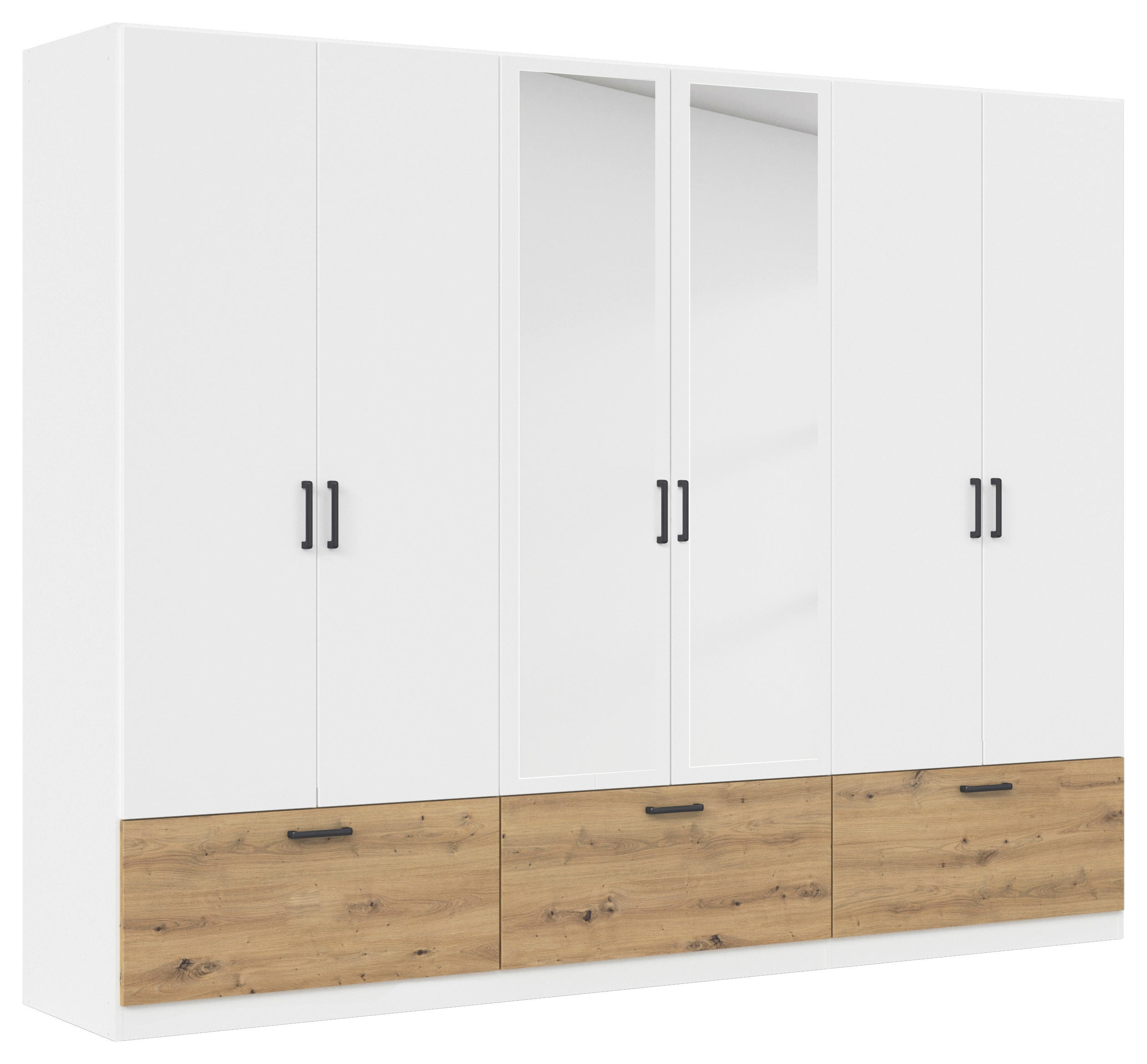 KLEIDERSCHRANK 271/210/54 cm,  in Weiß, Eiche Artisan, 6-türig  - Weiß/Eiche Artisan, Basics, Holzwerkstoff/Metall (271/210/54cm) - Rauch Möbel
