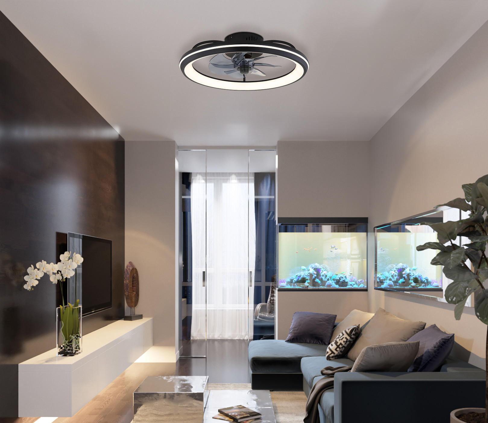 DECKENVENTILATOR  50/14 cm    - Opal/Schwarz, Design, Kunststoff/Metall (50/14cm) - Globo