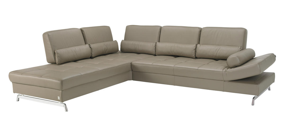 ECKSOFA in Echtleder Braun  251/300 cm  - Alufarben/Braun, Design, Leder/Metall (251/300cm) - Joop!