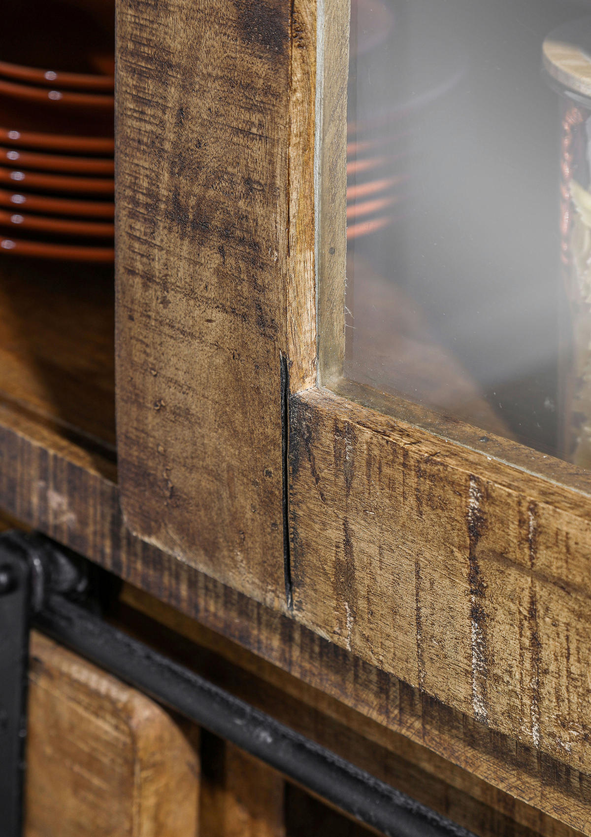 VITRINE in massiv Mangoholz Naturfarben, Schwarz  - Schwarz/Naturfarben, Romantik / Landhaus, Glas/Holz (100/190/45cm) - Landscape