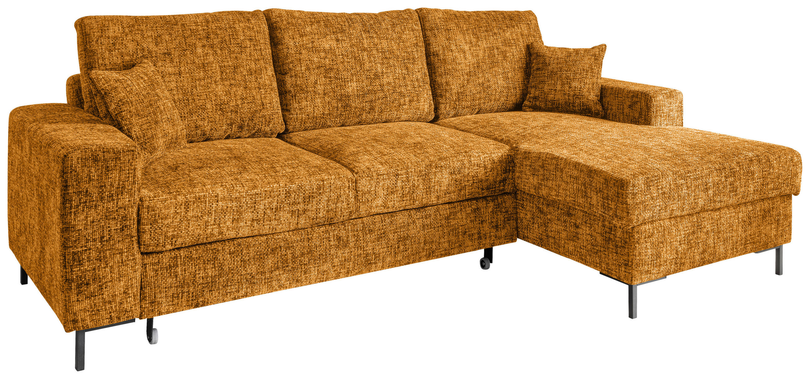 ECKSCHLAFSOFA in Struktur Goldfarben  - Goldfarben/Schwarz, KONVENTIONELL, Textil/Metall (237/143cm) - Livetastic