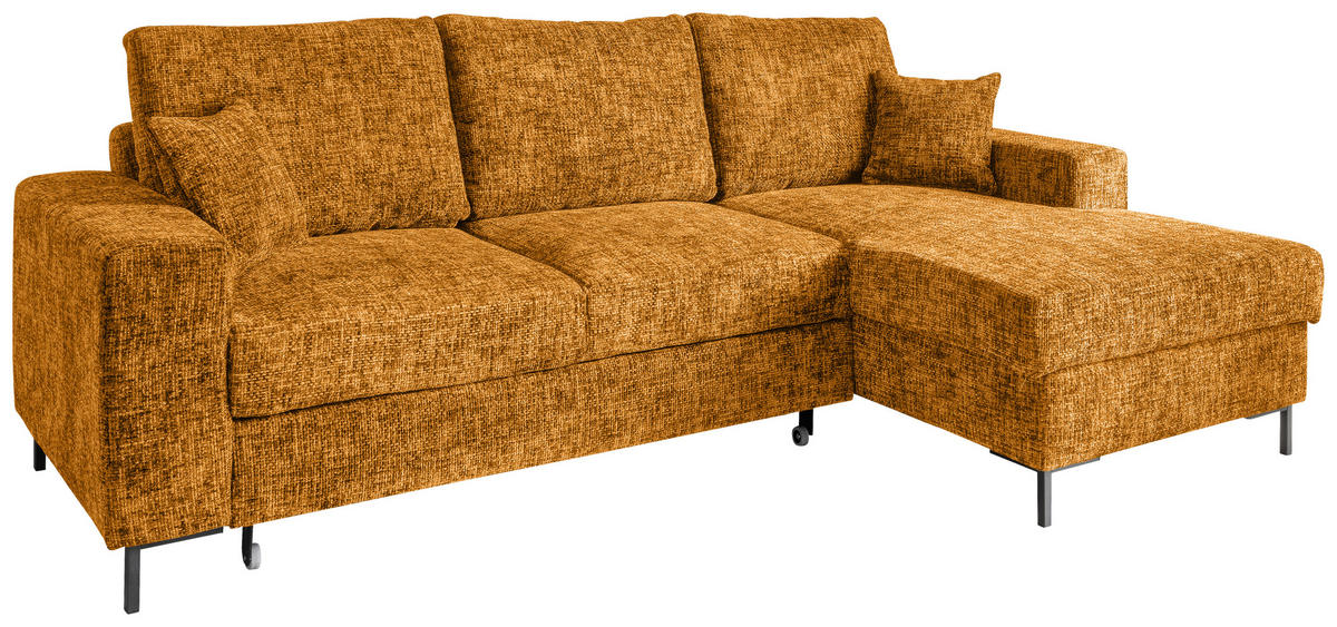 ECKSCHLAFSOFA  mit Rücken echt Struktur Goldfarben  - Goldfarben/Schwarz, KONVENTIONELL, Textil/Metall (237/143cm) - Livetastic