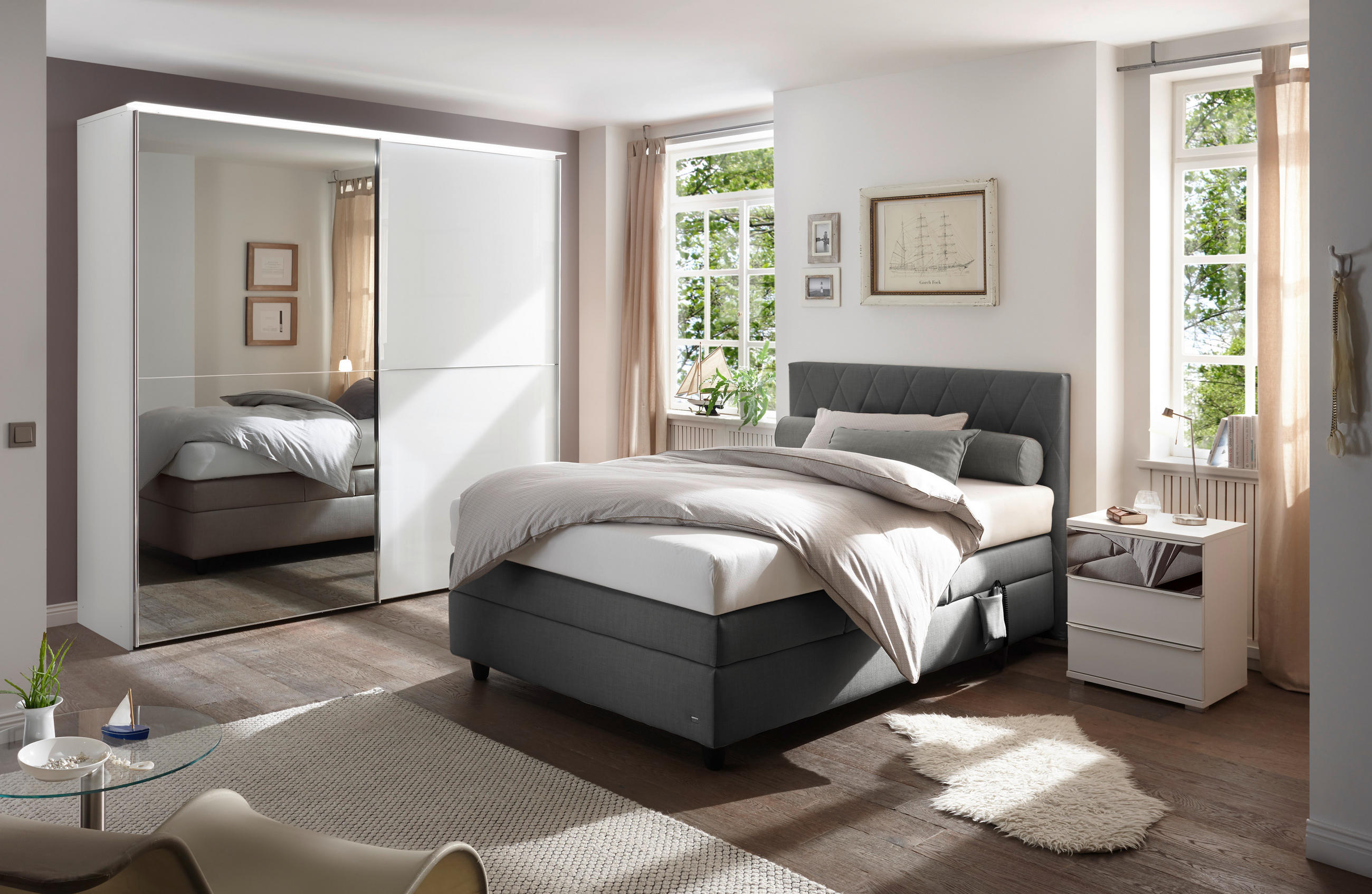 BOXSPRINGBETT 140/200 cm  in Dunkelgrau  - Dunkelgrau/Schwarz, KONVENTIONELL, Kunststoff/Textil (140/200cm) - RUF Betten