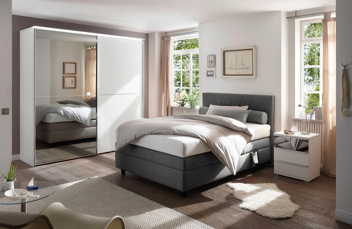 BOXSPRINGBETT 140/200 cm  in Dunkelgrau  - Dunkelgrau/Schwarz, KONVENTIONELL, Kunststoff/Textil (140/200cm) - RUF Betten