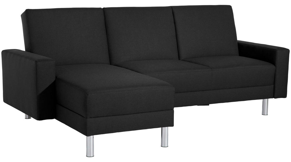 ECKSCHLAFSOFA inkl. Hocker Schwarz Flachgewebe  - Chromfarben/Schwarz, KONVENTIONELL, Textil/Metall (152/230cm) - Max Winzer