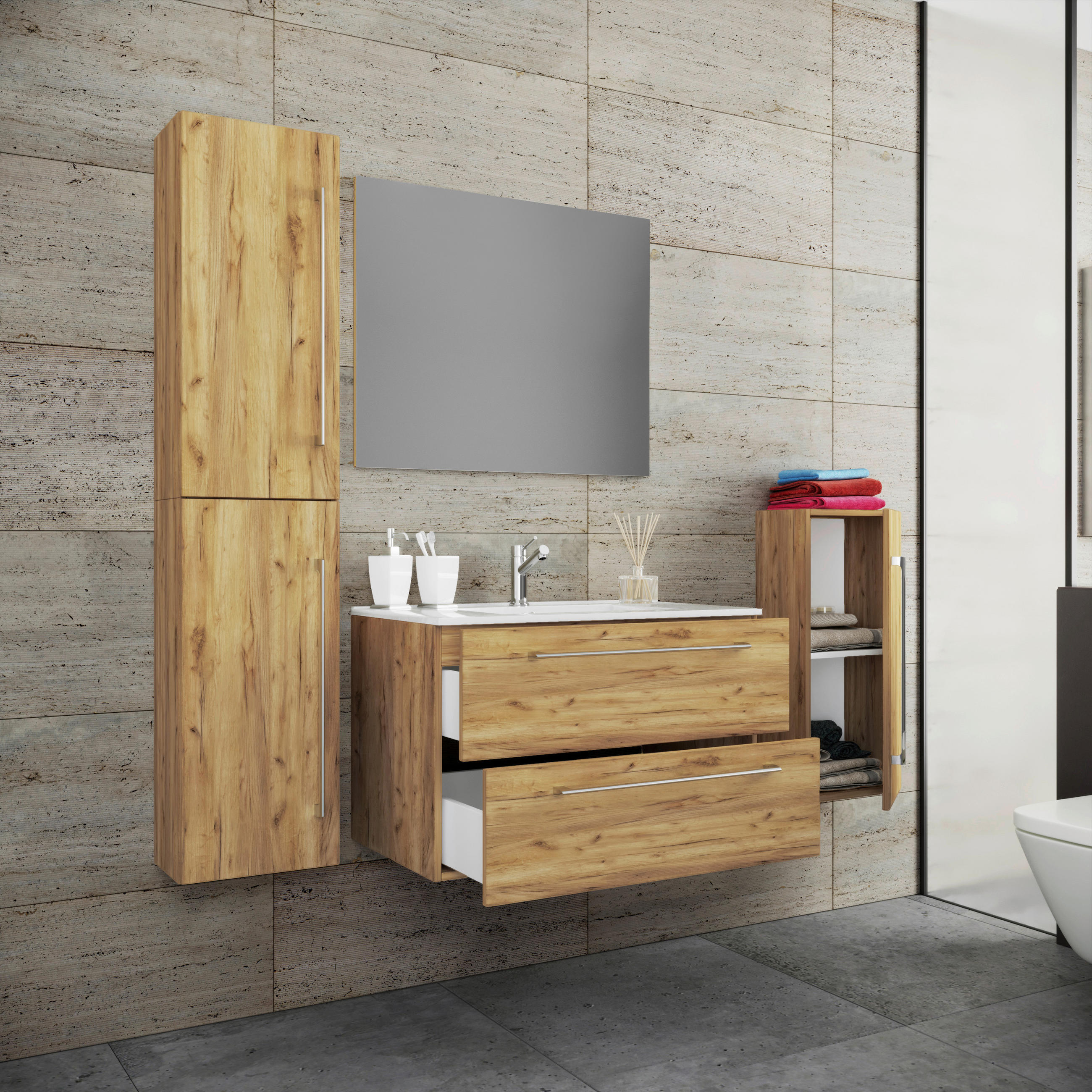 BADEZIMMER  in 147 cm  - Honigeiche/Weiß, MODERN, Keramik/Holzwerkstoff (147cm) - MID.YOU