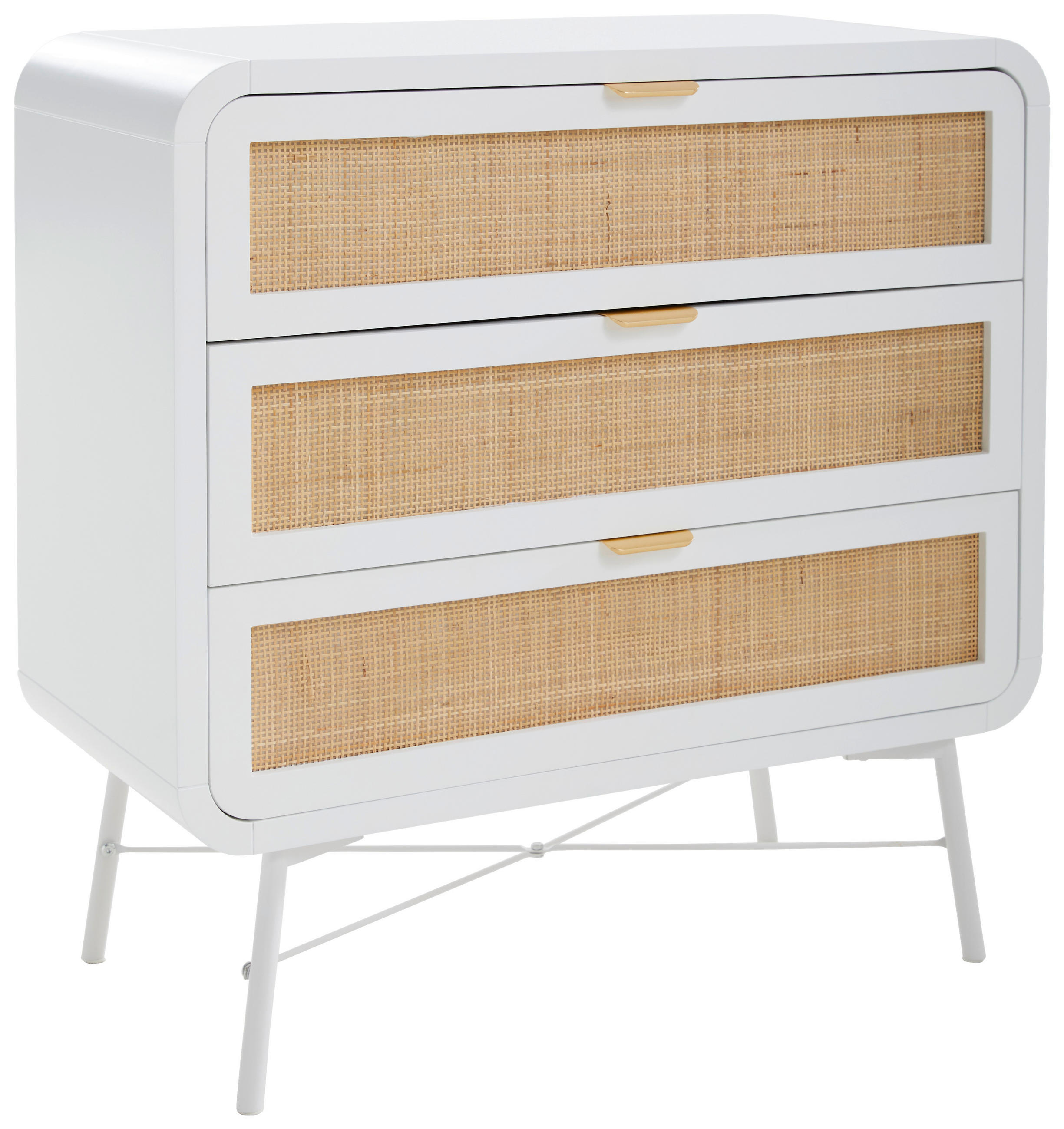 KOMMODE Kiefer, Rattan massiv Naturfarben, Weiß - Goldfarben/Naturfarben, MODERN, Holz/Metall (80/80/37,5cm) - Livetastic
