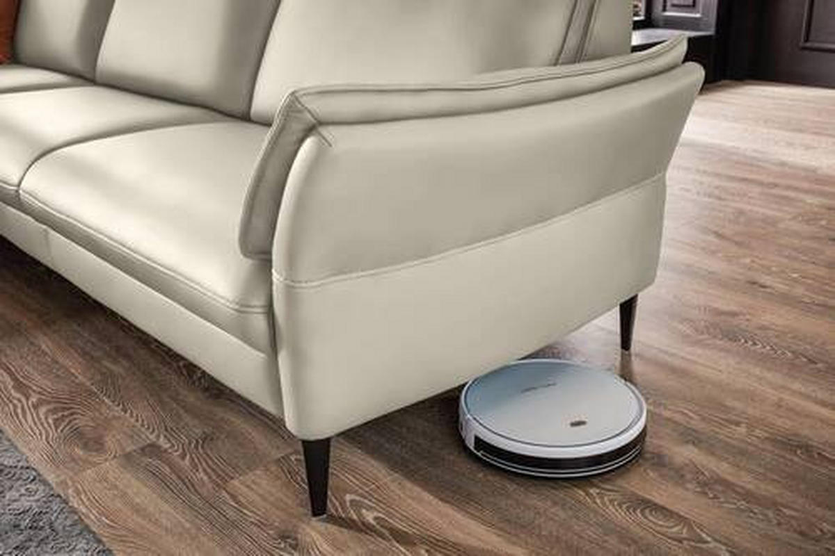 ECKSOFA Ecru Echtleder  - Ecru/Schwarz, Design, Leder/Metall (172/334cm) - Hukla