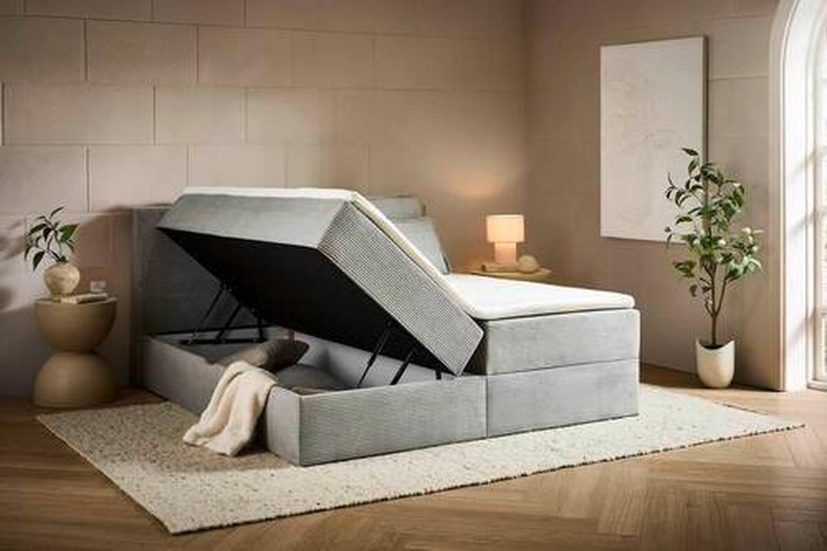Pat Boxspring, 180/200 cm, gri deschis - gri deschis/negru, Basics, plastic/textil (180/200cm)