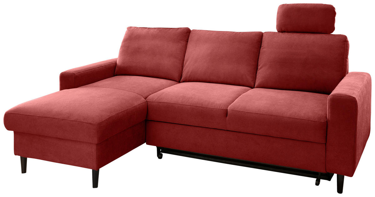 ECKSCHLAFSOFA in Chenille Rot  - Rot/Schwarz, Modern, Holz/Textil (147/234cm) - Livetastic