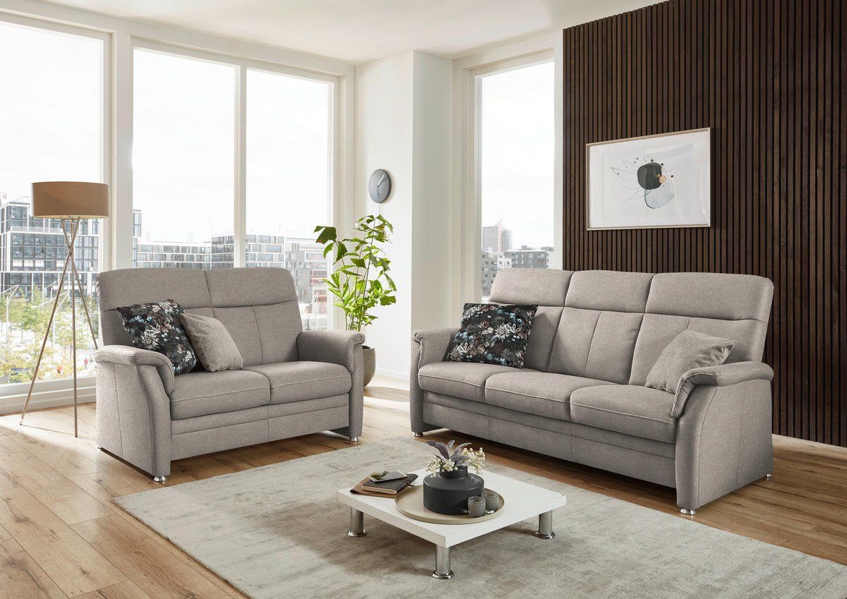 3-SITZER-SOFA Flachgewebe Beige  - Beige/Alufarben, Konventionell, Textil/Metall (194/100/89cm) - Beldomo Comfort