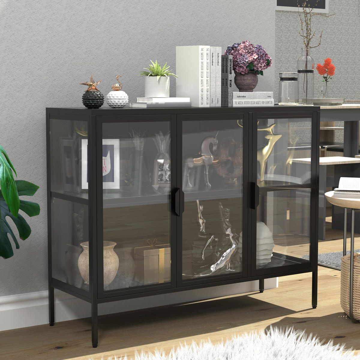 VITRINE in Schwarz  - Transparent/Schwarz, Design, Glas/Metall (110/80/35cm) - MID.YOU