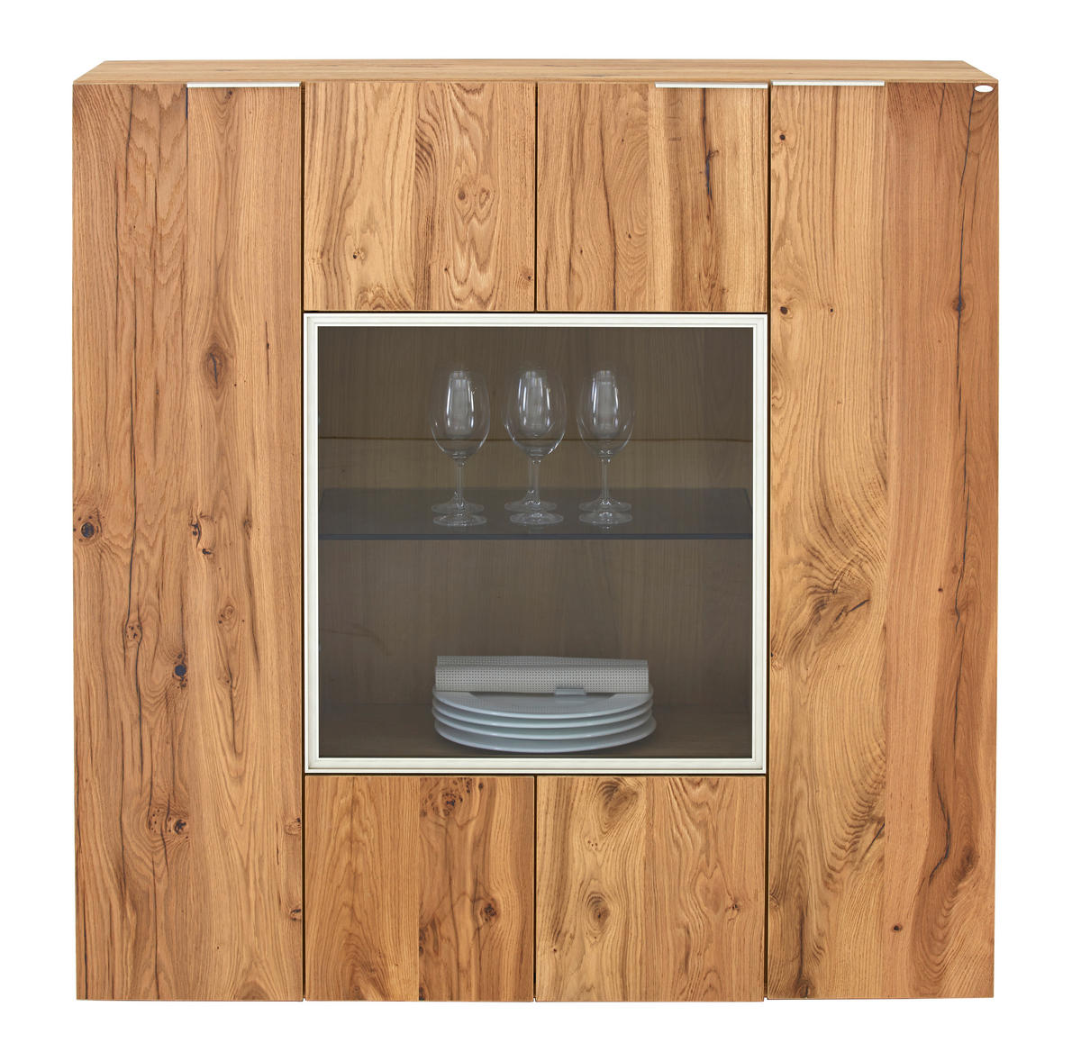 VISOKA KOMODA, barve hrasta  - srebrne barve/črna, Natur, kovina/steklo (128/130/42,3cm) - Voglauer