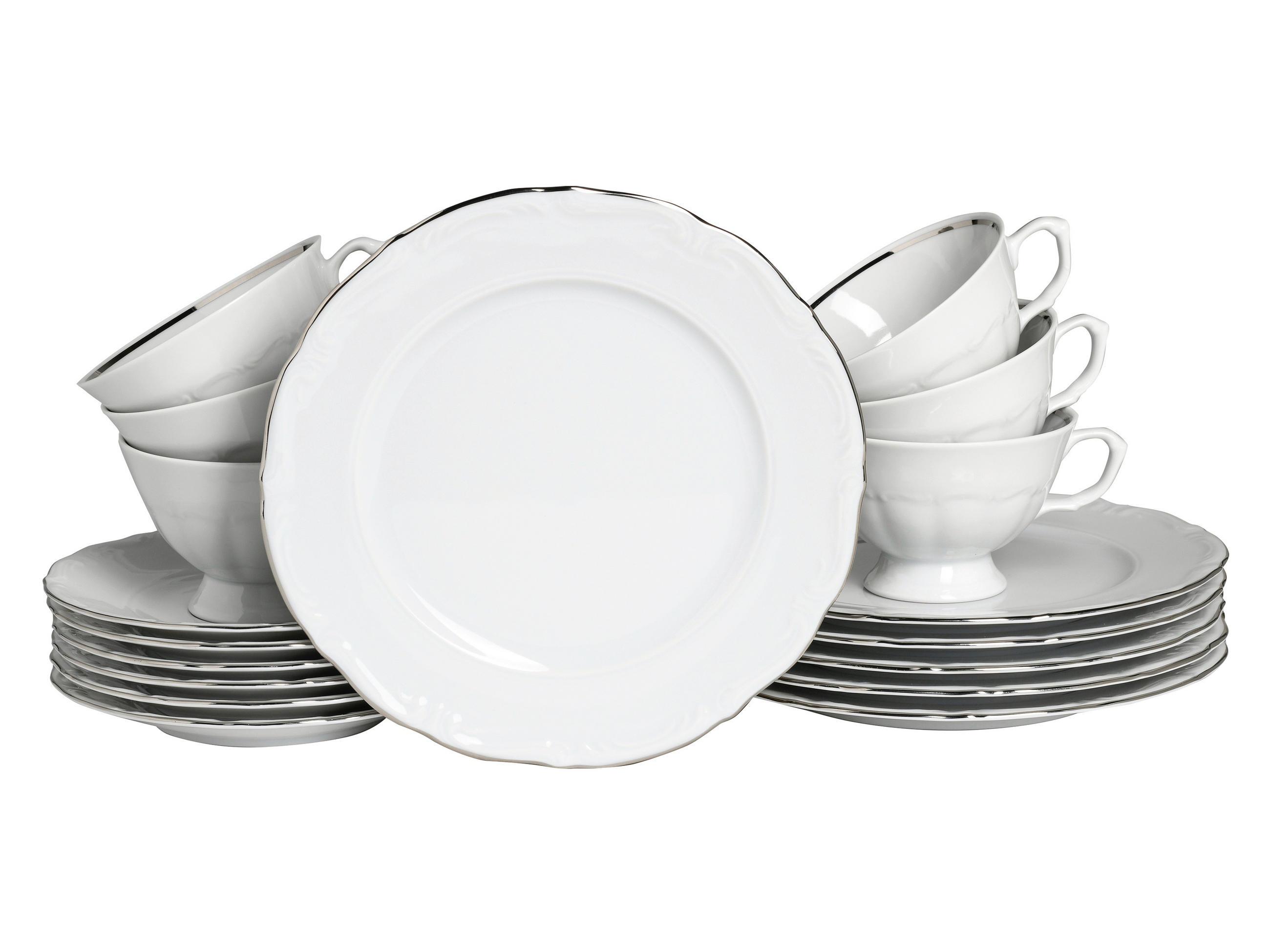 KAFFEESERVICE Weiß, Platinfarben Maria Theresia Platin 18-teilig  - Platinfarben/Weiß, Basics, Keramik (34/28,5/25,5cm) - Creatable