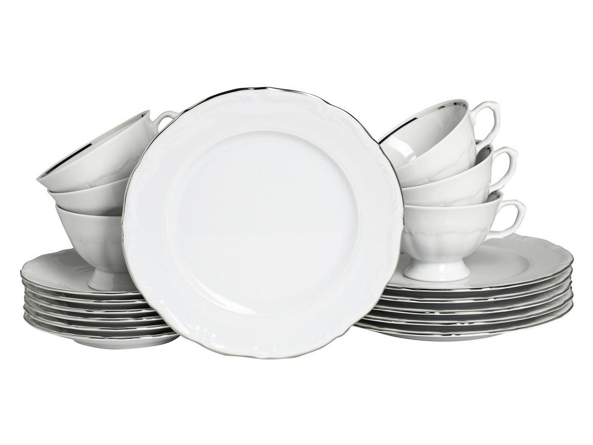 KAFFEESERVICE Maria Theresia Platin 18-teilig  - Platinfarben/Weiß, Basics, Keramik (34/28,5/25,5cm) - Creatable