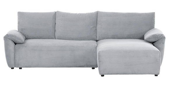 ECKSOFA Hellgrau Cord  inkl. Rückenkissen, Schlaffunktion, Rücken echt, Stauraum, Liegefläche im Originalstoff  - Hellgrau/Schwarz, KONVENTIONELL, Kunststoff/Textil (266/180cm) - Carryhome